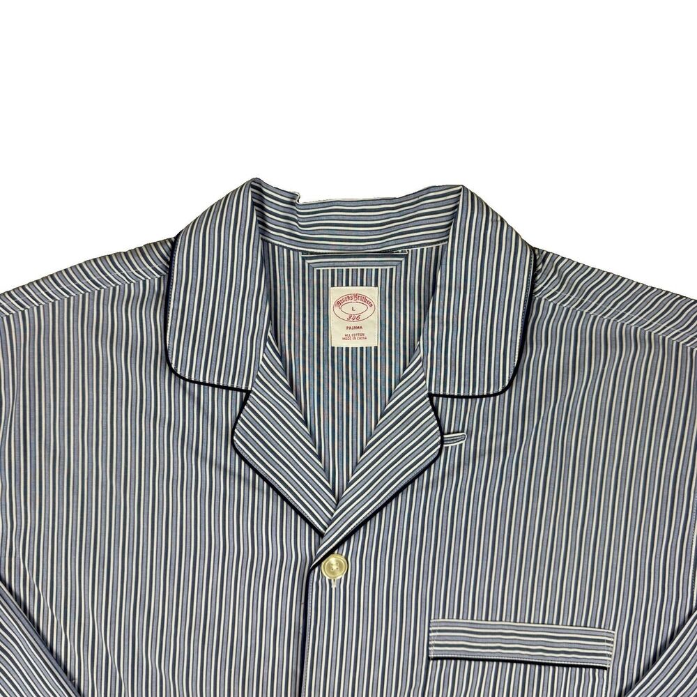 Brooks Brothers 346 Pajama Top NWT Sz L Navy Blue White Striped Cotton Sleep